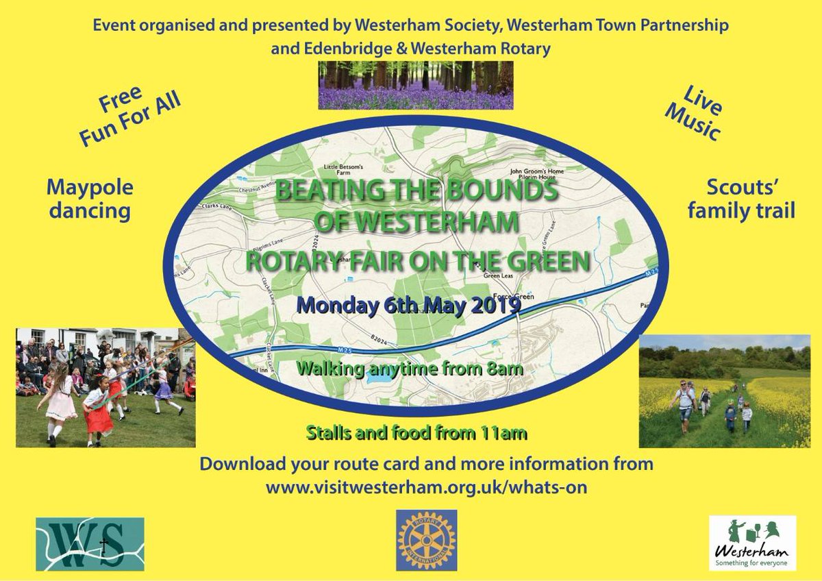 On Monday Beat the Bounds in #Westerham! And then relax on The Green at the Rotary Fair. Join one of the other walking groups or follow the Scouts' children's trail...Read more, download route maps and children's quiz here visitwesterham.org.uk/whats…/w-beating-the-bounds