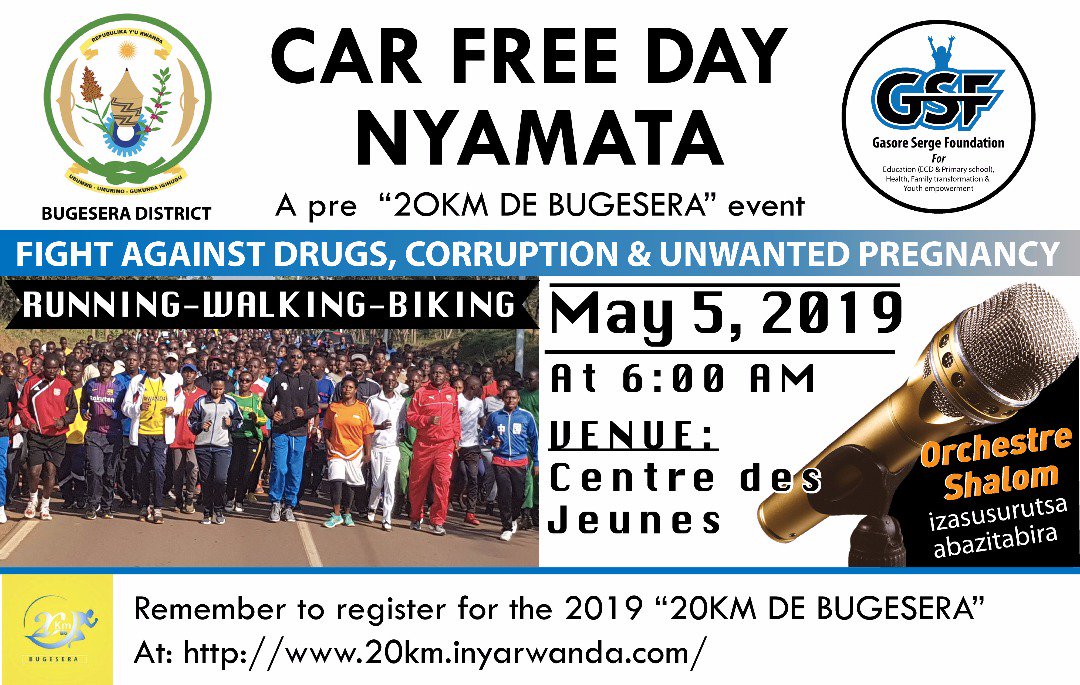 InnocenteUwa's tweet image. Ejo mu @BugeseraDistr dufite Car Free Day y'akataraboneka!!! Ni pre event ya @20km_debugesera aho urubyiruko rurenga 1000 ruzaganirizwa kuri izi nsanganyamatsiko. #FightAgainst #Drugs, #Corruption &amp;amp; #UnwantedPregnancy duhurire @bugeserayouth center at 6.00a.m @GSF_RC @RwandaEast
