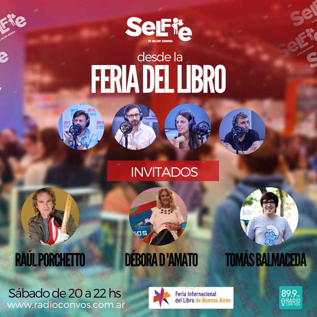 #sábadoselfie | Hoy desde las 20 ha en VIVO de la <a href="/ferialibro/">Feria del Libro</a>! Nos visita <a href="/raulporchetto/">raul porchetto</a>, <a href="/deboradamato/">𝐃é𝐛𝐨𝐫𝐚 𝐬𝐢𝐧 𝐇®</a> y <a href="/capitanintriga/">Tomás Balmaceda</a> . Escúchanos desde la Web en radioconvos.com.ar o desde la app en cualquier lugar!