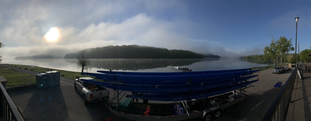 KUFacilities's tweet photo. The fog has lifted. It’s time to row! #SunflowerShowdown #RockChalk https://t.co/UwbhFY5X5z