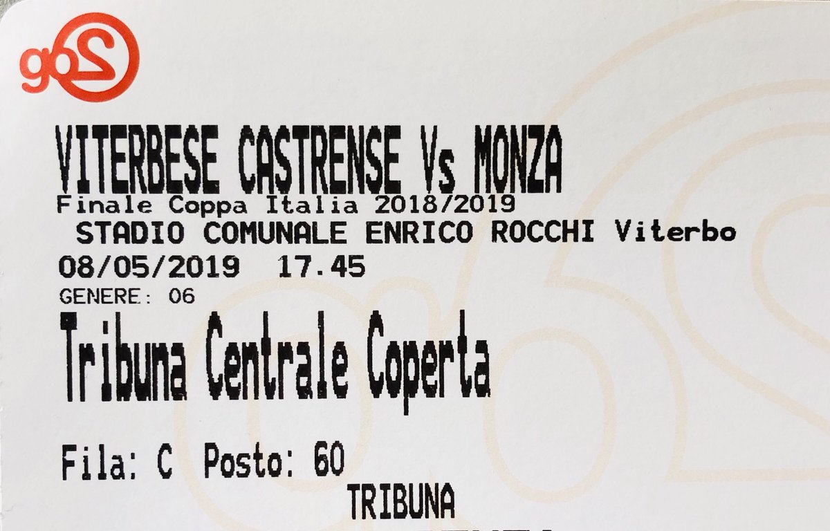 Finale di #coppaitalia serie C @ASViterbese vs @SSMonza1912 biglietto acquistato!! Ora più che mai, forza #viterbese! Forza leoni gialloblù! 💛💙 #ConLaForzaDelLeone 🦁 uniti per la vittoria!!