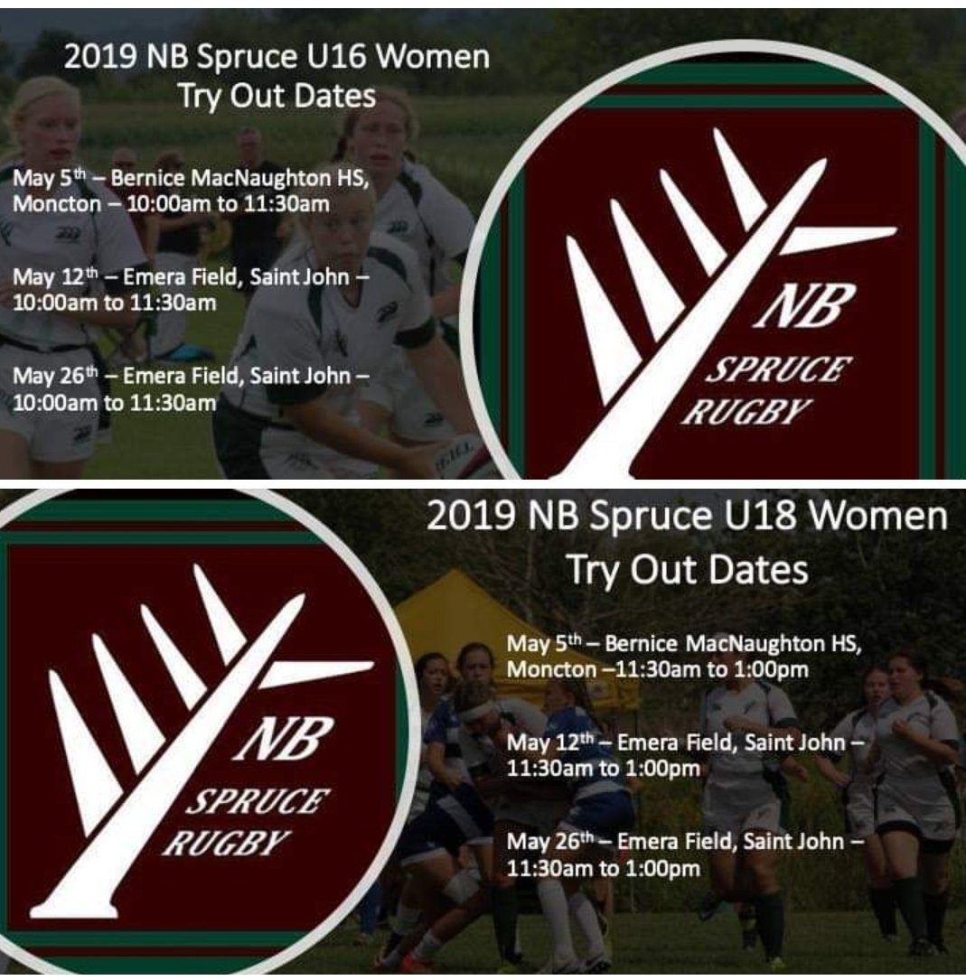 SpruceRugby's tweet photo. Busy Sunday for the Spruce. Junior Girls tryouts begin in Moncton. U16/u18 tryout to start the day and girls 7s in afternoon. Meanwhile in Truro the senior men and women take on @RugbyNS @RugbyNB @RugbyCanada @Canterbury_USA #GoSpruce #committedtoNewBrunswick #WWMW https://t.co/CyktoYptNI