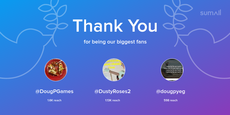 ByRobyl's tweet image. Our biggest fans this week: DougPGames, DustyRoses2, dougpyeg. Thank you! via sumall.com/thankyou?utm_s…