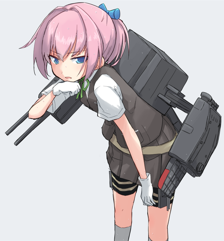 shiranui (kancolle) 1girl solo gloves pink hair white gloves blue eyes vest  illustration images