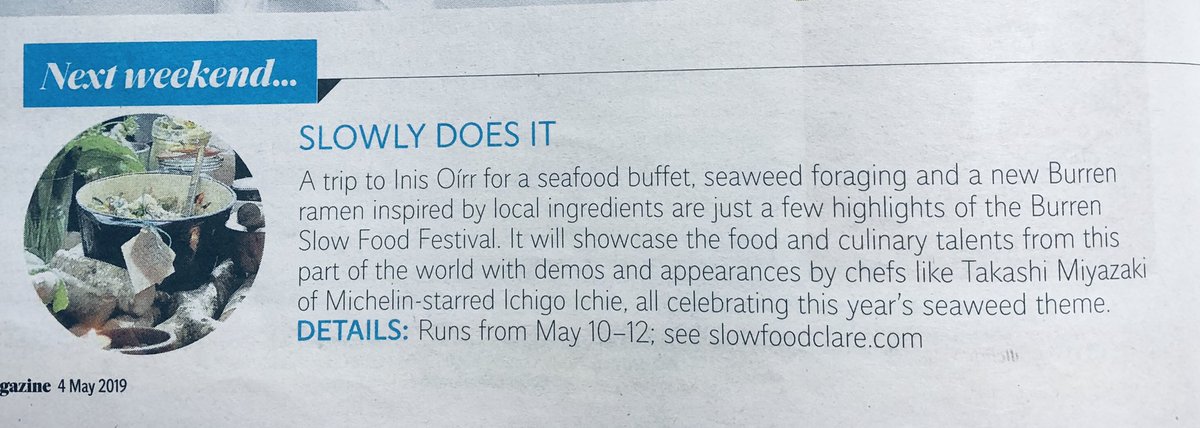 hostandcompany's tweet image. Next weekend’s #burrenfoodfest @slowfoodclare in lovely @visitlisdoon in @IndoWeekend today - this year’s theme is seaweed &amp;amp; Taste the Atlantic with @biarebelramen @miyazakicork @Danni_Barry @wildoonagh @BlathnaMara @WildSeaVeg @garmullins &amp;amp; many more 🌊
slowfoodclare.com/festival/