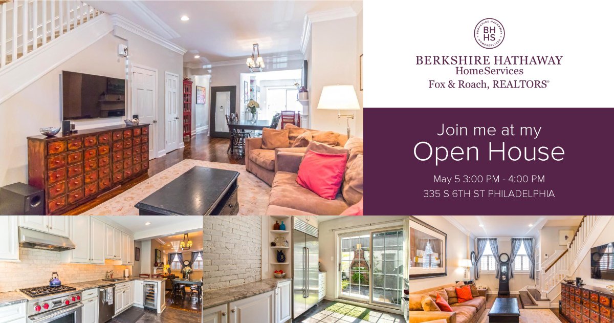 AGENT_215's tweet photo. After the Broad Street run, dash over to my open house on Sunday, May 5th between 3-4pm in Society Hill. Good luck at the race and see you there!
#openhouse #societyhill #agent215 #philadelphia #broadstreetrun #bhhsfoxroach https://t.co/h5GcI3aLhX