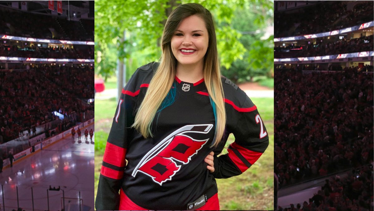 Incredible win for the <a href="/NHLCanes/">Carolina Hurricanes</a> last night!! 🙌

You can win too! Fill out a fan feedback survey for a chance to win a Canes Jersey (just like Sydney!) Go to the NHL Canes mobile app and hit the "Leave Feedback" button. 
#letsgocanes #TakeWarning