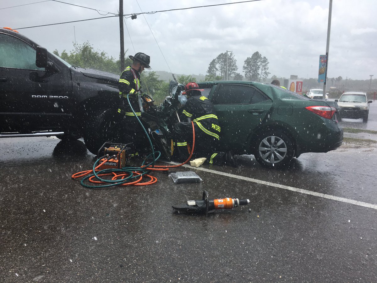 Our B-Shift crews working an extrication yesterday afternoon in the pouring rain, after a head-on crash with injuries and entrapment at 1117 SR-29 in front of the Circle K.