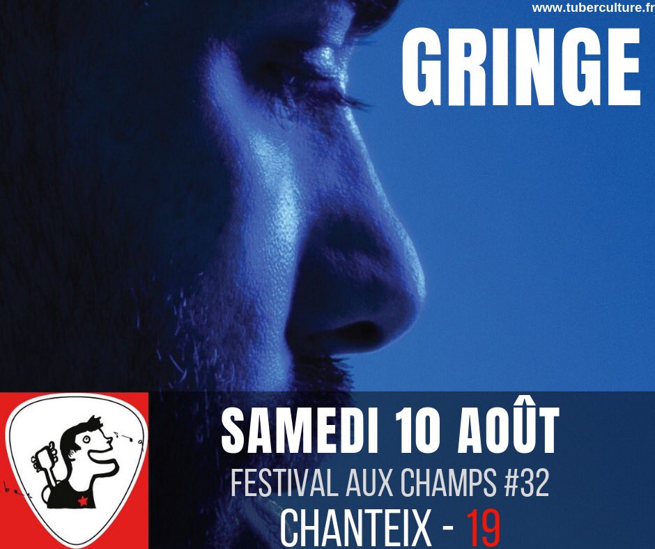 👉 Festival Aux Champs 2019 #32 🎉
 Retrouvez <a href="/OfficielGringe/">Gringe</a> , le Samedi 10 Août en compagnie de @Suzanemusique et Caballero &amp; JeanJass !! 

‼️ Profitez du tarif prévente jusqu'au 1er juin à 30 € 
🔖 tuberculture.fr 

#Chanteix #festival #festivalauxchamps #gringe