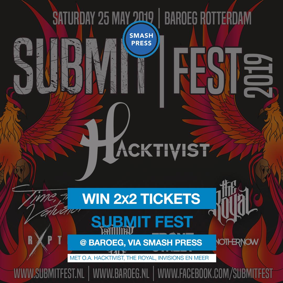 WIN: 2x2 tickets voor Submit Fest 2019 in Baroeg Rotterdam met onder andere Hacktivist, InVisions, The Royal en meer. CHECK HIER HOE JE KANS MAAKT: smashpress.nl/win-submit-fes… Smash Press – Als muziek alleen niet genoeg is