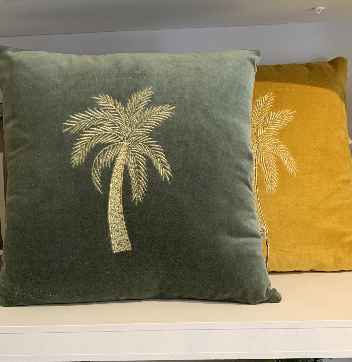 Palm tree embroidered velvet cushions ❤️ #homedecor #velvet #brighton #loveyourhome #lovelavenderroom
