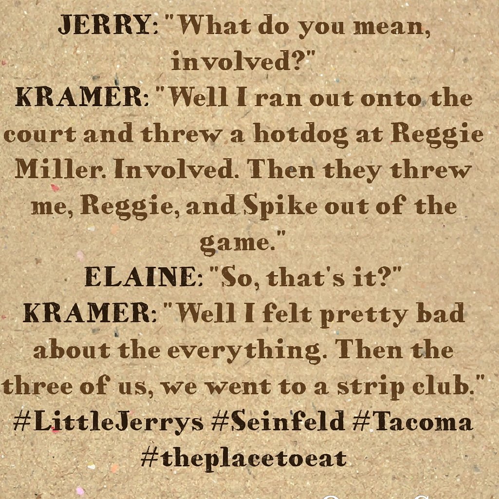 LittleJerrys's tweet photo. #LittleJerrys #Seinfeld #Tacoma #theplacetoeat #Local #FernHill https://t.co/i5cfKjfvwo