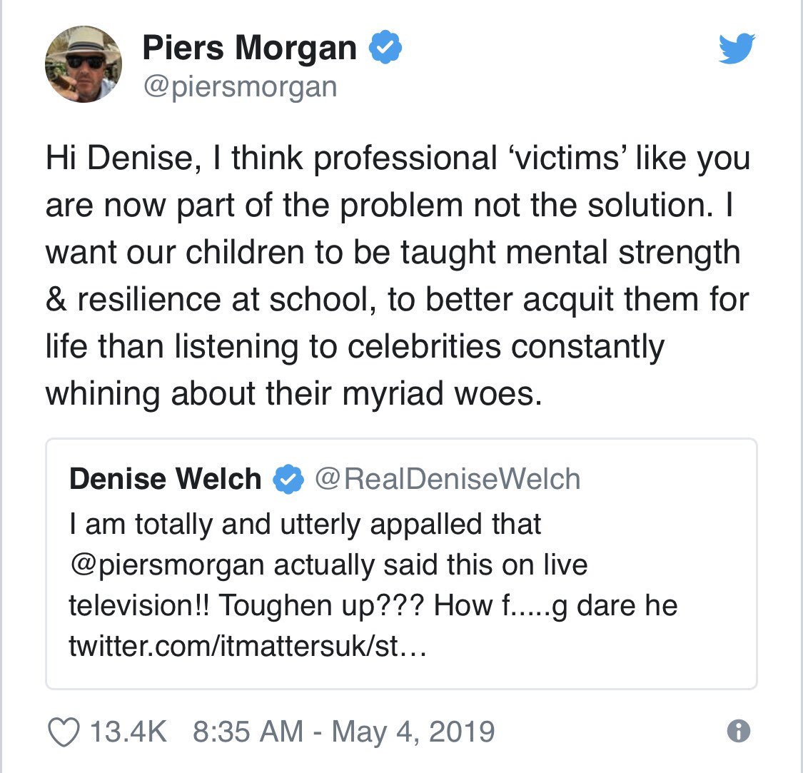 RealDeniseWelch's tweet image. 4) in an attempt to help other people feel they are not alone.
And this is what Piers Morgan calls me