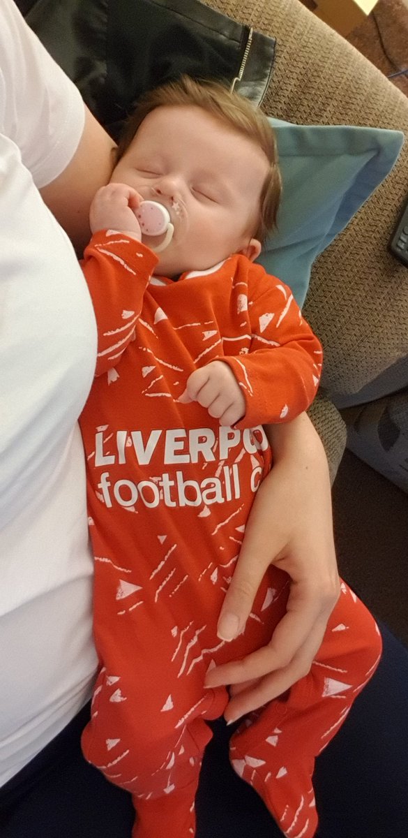 JurgensTeeth's tweet photo. She's really cheering on the reds...honest #babykopite #LFCbaby https://t.co/VmAejCt1Xh