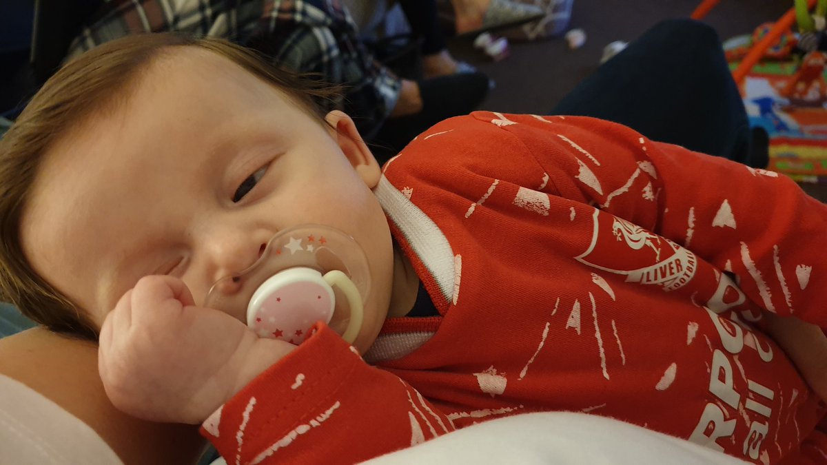 JurgensTeeth's tweet photo. She's really cheering on the reds...honest #babykopite #LFCbaby https://t.co/VmAejCt1Xh