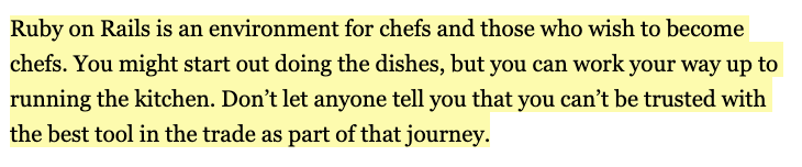 ignacioaal's tweet image. This is my favorite paragraph on the Rails doctrine (rubyonrails.org/doctrine/)  by @dhh