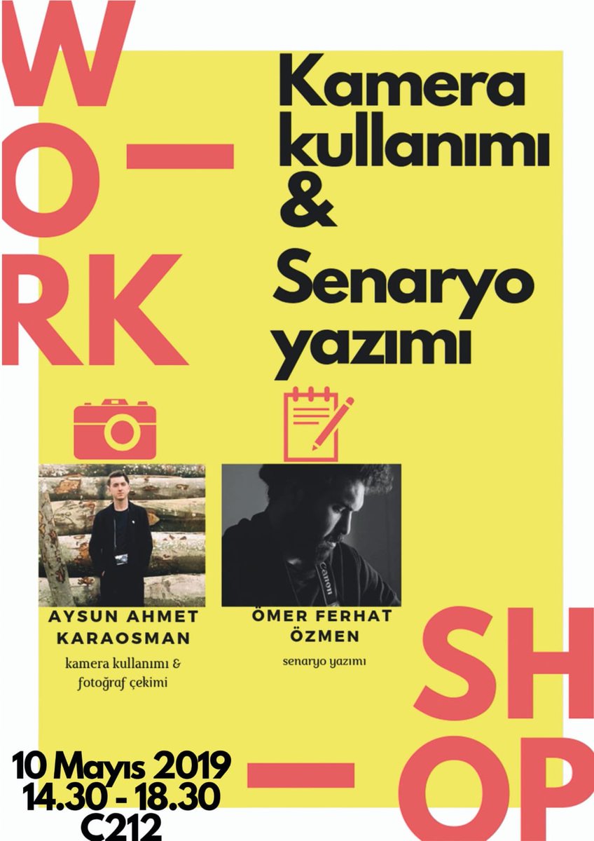 Aysun Ahmet Karaosman ile kamera kullanımı ve Ömer Ferhat Özmen ile senaryo yazımı atölyeleri 10 Mayıs Cuma günü <a href="/khasedutr/">Kadir Has Üniversitesi</a> de!

Saat:14:30
Yer:C Blok 212

Not: Analog ve dijital kamerası olanlar kendi kameralarıyla katılabilirler.

Bu özel workshop’a hepinizi bekliyoruz!✌🏻