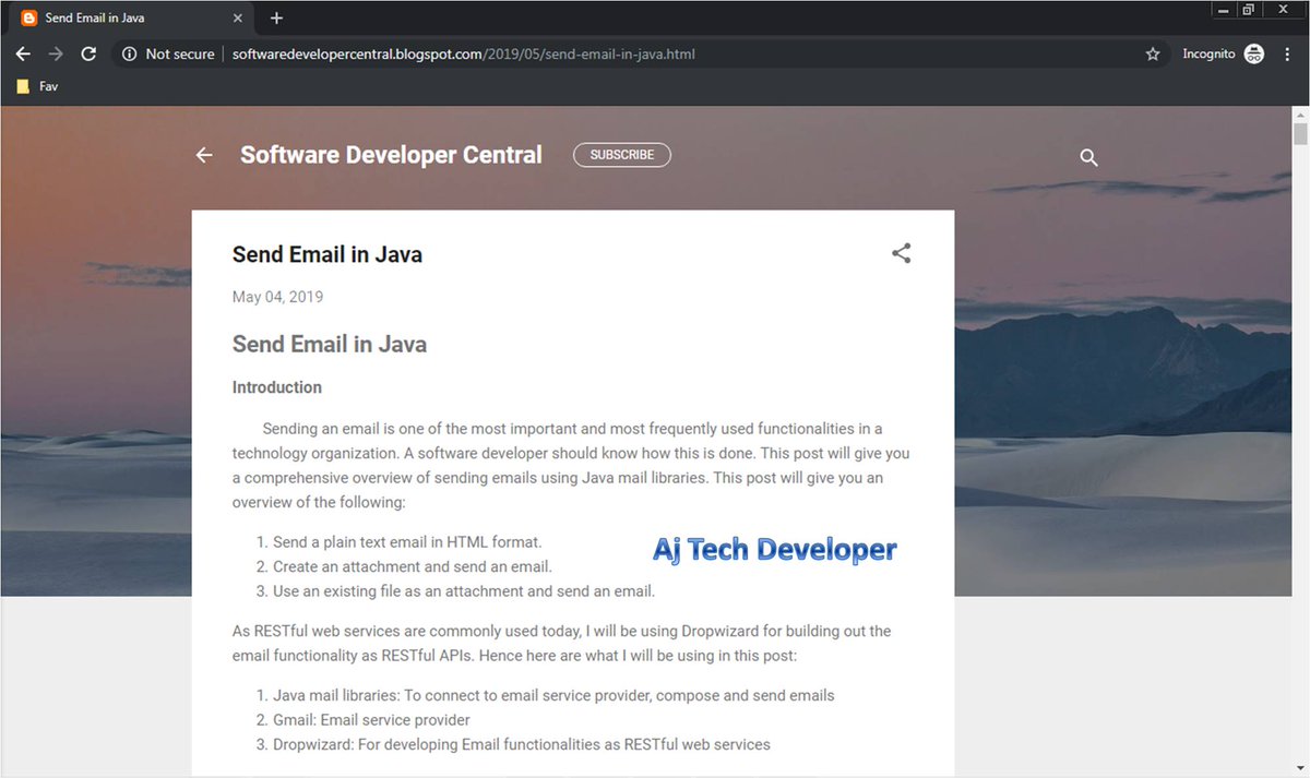 AjTechDeveloper's tweet image. Learn to send emails in #Java @java with #Dropwizard @dropwizardio integration in simple steps at #SoftwareDeveloperCentral with end to end working code in #GitHub: softwaredevelopercentral.blogspot.com/2019/05/send-e…
