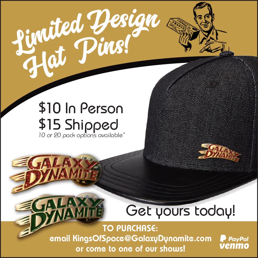 GalaxyDynamite's tweet photo. We’ve got #hatpins Who wants a hatpin? Do@you want a hatpin? Come and get ‘em. Email is at kingsofspace@galaxydynamite.com we take @PayPal and @venmo or come see us May 10 at Charlie’s American Cafe! #bandmerch #merchandise #edm #spacerock #hrva https://t.co/wA2dduzVLW