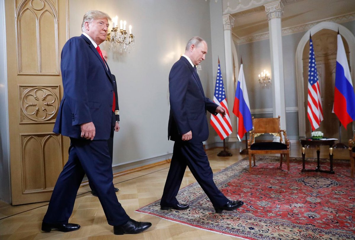 Donald Trump, Vladimir Putin meet in July 2018.