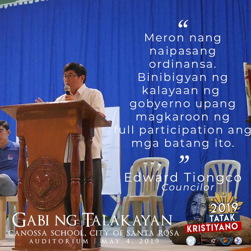CanossaInsider's tweet photo. Bilang pangalawang bahagi ng malayang talakayan, si Edward Tiongco ay sumagot sa katanungang: Mayroon na bang solusyon hinggil sa mga batang nasa lansangan? #TatakKristiyano https://t.co/sXX0DqHvi2