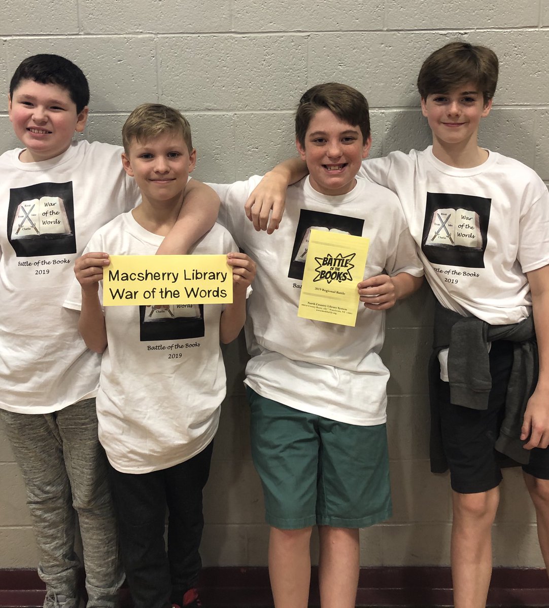 LMS1007's tweet image. This 6th grade team,  “War of the Words”, represented ACS today at the regional Battle of the Books competition in Gouverneur. Great job Jake, River, Charlie and Evan! #battleofthebooks @ACSDghosts @saintadmin @kmorgia4121 @clapperadmin