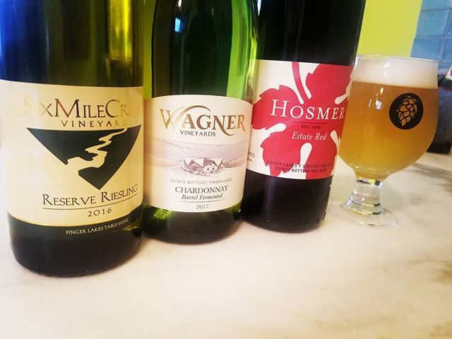 It's always nice to have some friends... we're excited to be serving wines from great local wineries @sixmilecreekvineyard, @wagnerflx and @hosmerwinery right now.  And in addition to all our great @bandwagonbrewery beers, we also have  #lager from @luckyharebrewing on tap r…