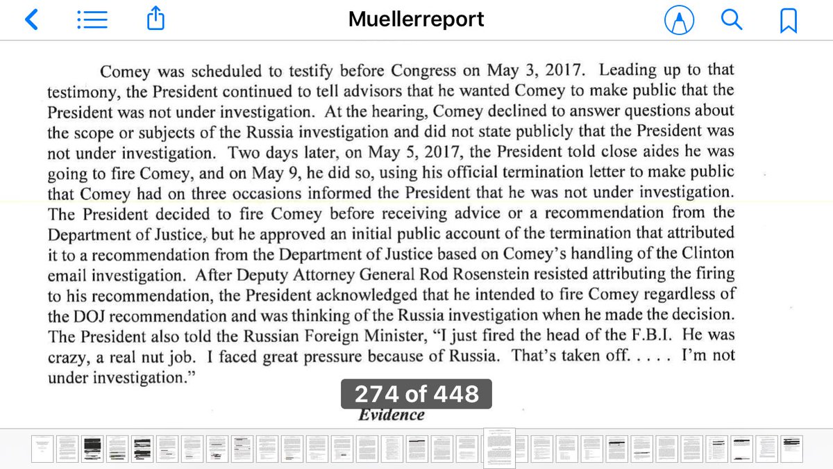 66. “You left me on an island.” A survivor of his own presidency*, Trump ramps up his obstructiony behavior and sacks Comey. He tells Russian minister: “I fired the head of the FBI. He was crazy, a real nut job.” The firing is a flop, so he blames Rosenstein.Perspective: Wack.
