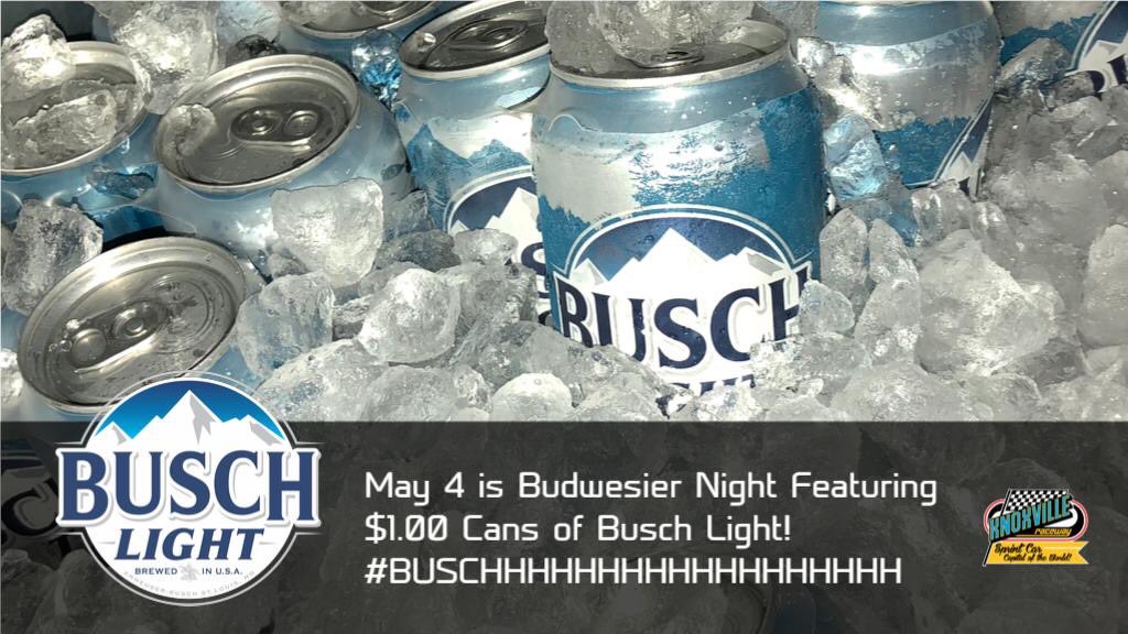 Tonight at Knoxville Raceway is the return of $1.00 cans of Busch Light! <a href="/BuschBeer/">Busch Beer</a> <a href="/buschisbae/">Busch Is Bae</a> #Buschhhhhh #WeWantBuschGuy