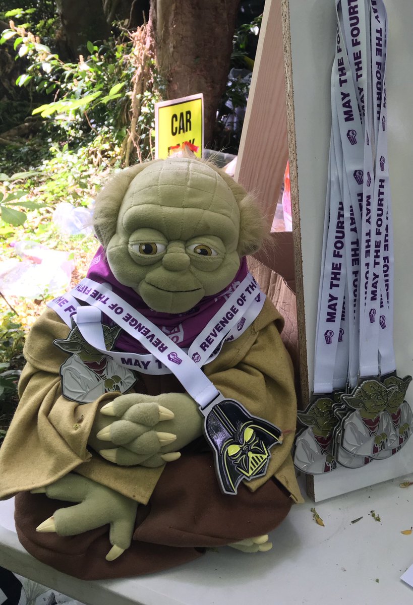 Brilliant #Yoda medal today earned did I ⁦<a href="/WhistleEvents/">On The Whistle</a>⁩ #MayTheFourth but check out the glow in the dark #DarthVader bling Yoda wears for tomorrow’s run #RevengeOfTheFifth who’s running this tomorrow? #MeonValleyTrail
