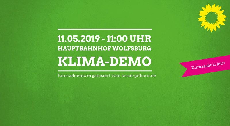 GrueneGifhorn's tweet photo. KLIMA-DEMO - Samstag 11. Mai - 11:00Uhr  Hauptbahnhof #Wolfsburg.
#klimaschutz #Verkehrswende @FridayForFuture @parents4future https://t.co/88sVWijWWC