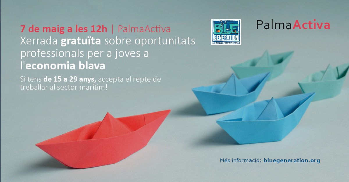 El teu futur professional pot ser blau! 👉Xerrada "Blue Generation: Un oceà d'oportunitats de treball a l'economia blava" 👉 ow.ly/OBhI30ozCrR
🐟 Aqüicultura
🌊Energia oceànica
👩‍🔬Biotecnologia
🏗Construcció i manteniment naval
🛳Transport marítim
🎣Pesca
📆 7/maig 12:00h