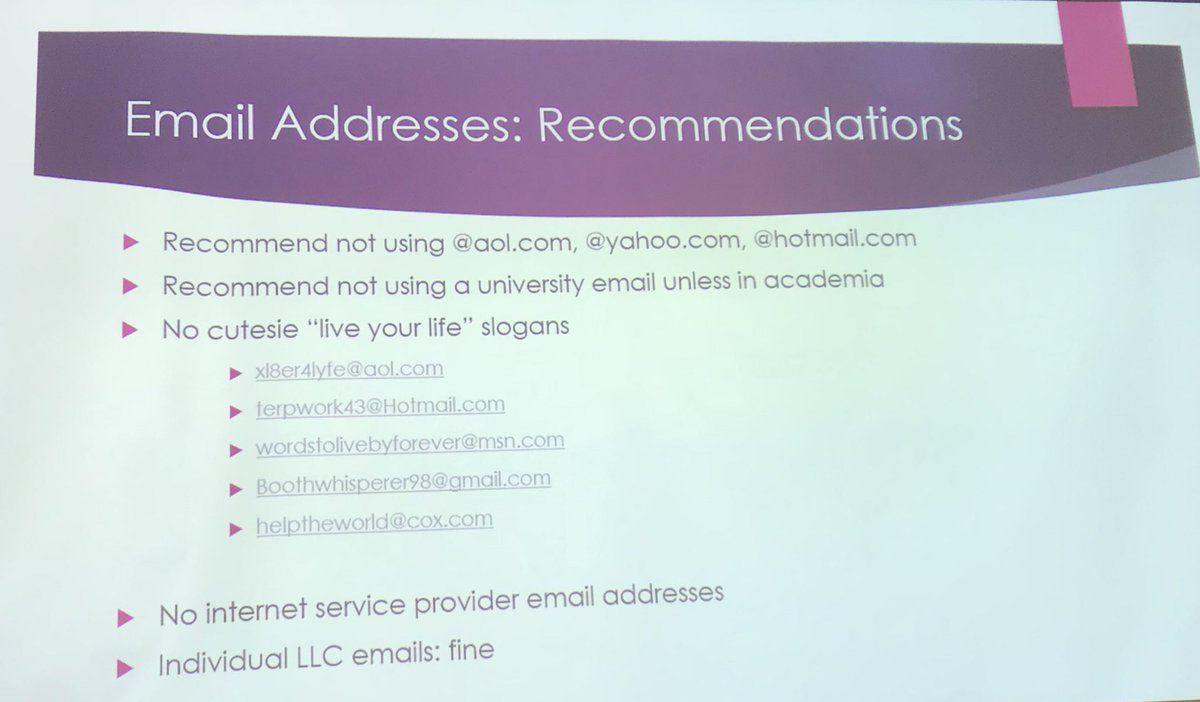 MahaElMetwally's tweet image. What e-mail address to use to create a professional impression?
Recommdations from Megan Kregel #NetaConf2019