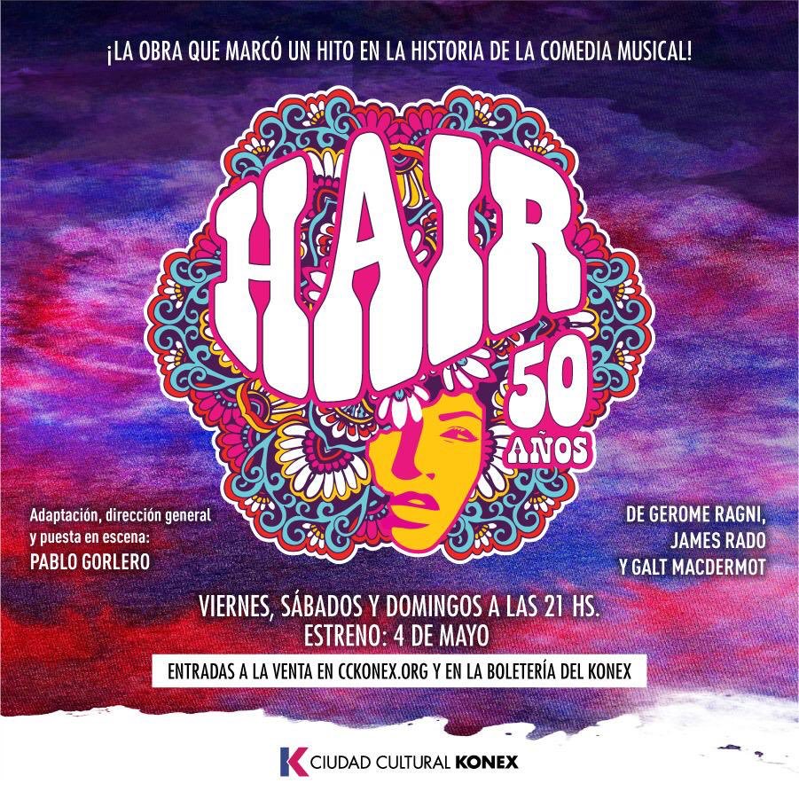 #Aire | #HairArgentina cumple 50 años y su director teatral <a href="/PabloGorlero/">Pablo Gorlero</a> nos cuenta los ejes de este clásico musical renovado y vigente. En el <a href="/CCKonex/">Ciudad Cultural Konex</a>: viernes, sábados y domingos. Ahora <a href="/AlePenialva/">Alejandra Peñalva</a> por <a href="/conexionabierta/">CONEXIÓN ABIERTA</a> .