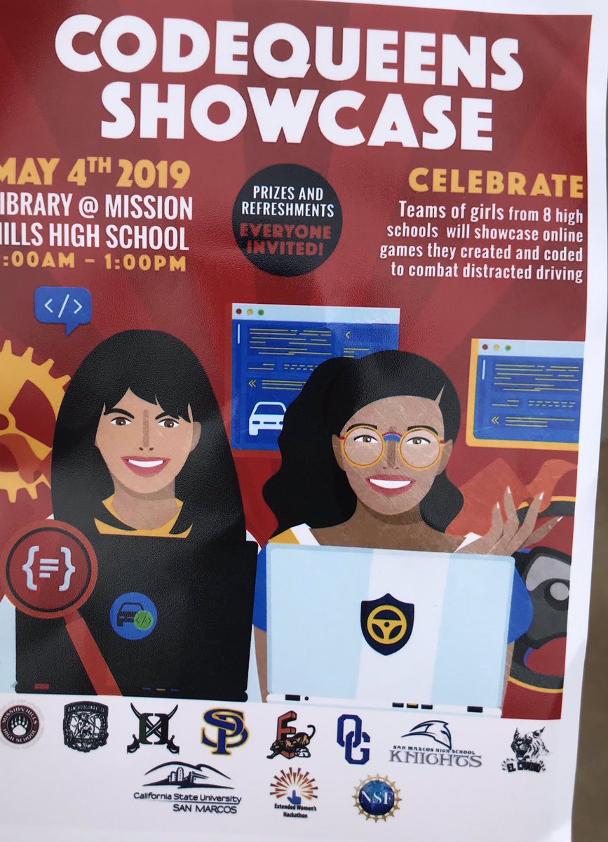 Ligia_SeesYou's tweet image. #CodeQueens Cypher 2.0 team representing @SanPasqualHS in the #CodeQueensShowcase being hosted by @CSUSM. Tatiana, Alondra, Macey, and Ximena. 17 teams from 9 schools. #GirlsWhoCode #Hackers