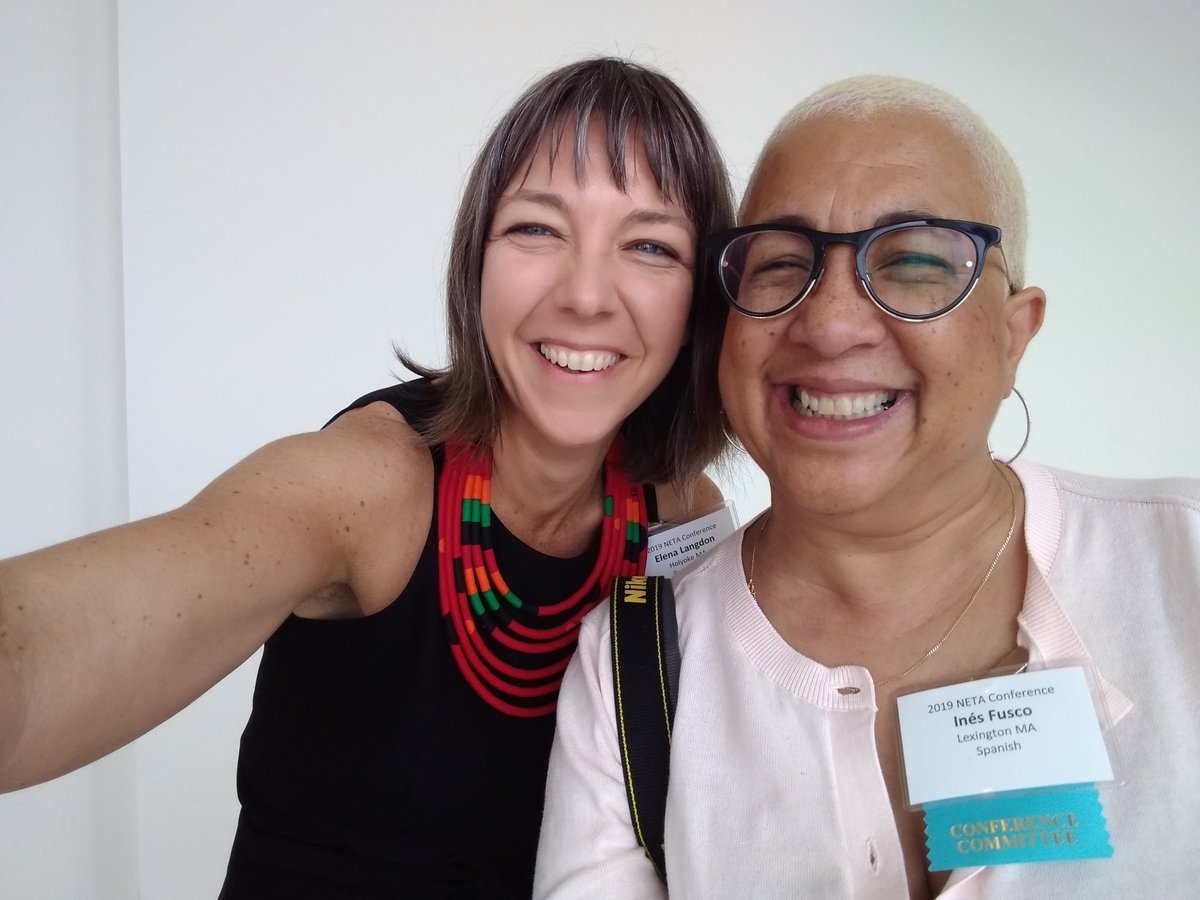 acolalang's tweet image. I'm too busy to tell you all the wonderful things about #NETAconf2019, so here's a cute pic of me and Inés, our volunteer coordinator.