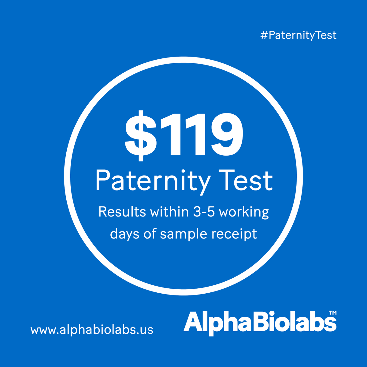 AlphaBiolabsUSA's tweet photo. Get a Paternity Test today for the special online price of $119 with results within 3-5 days! Buy now https://t.co/79XxxfSnmJ
#paternitytest #DNA #kids #family #DNAtesting #DNAspectrum #genetictest #genetics #genomics https://t.co/6Mz31SURI1