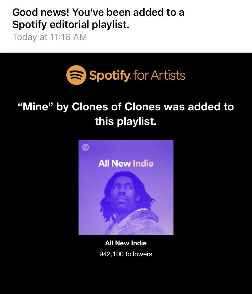 Even more cool news, the new track made the <a href="/Spotify/">Spotify</a> All New Indie playlist! Das alotta listeners!