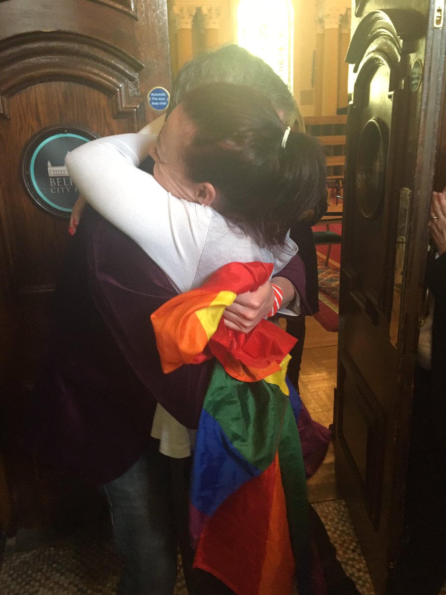 StepWalkTV's tweet photo. In Castle @oharamal has been elected. Another Green gain.Being hugged by party leader Clare Bailey https://t.co/PBphJB3LiG