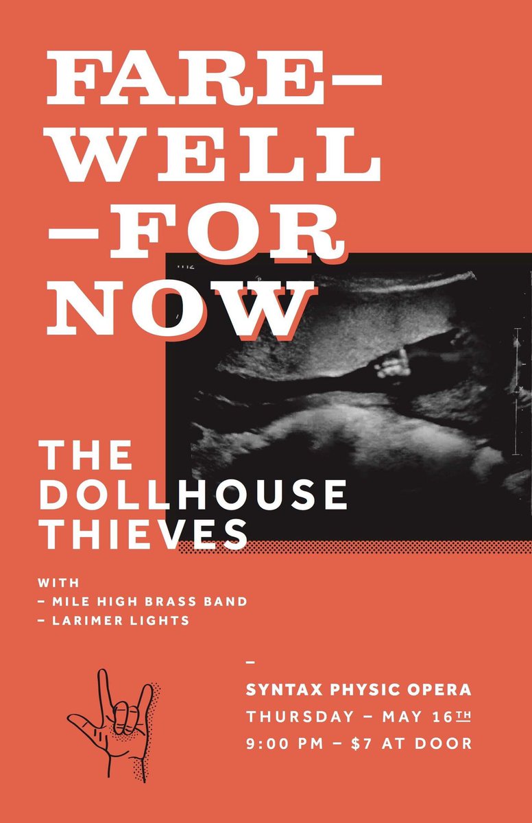 Real special gig this month as our good pals in @DollhouseTheft take some time away from shows to bring their new baby into the world! We love em and are supporting their parenting habit with a fun show 5/16 at Syntax! Come on out!
