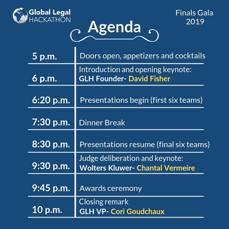 worldhackathon's tweet photo. It's #GLH2019 finals day! Doors at @WhiteCase open at 5 p.m. Stay tuned for live updates from the event as the 12 remaining teams from around the world present their final solutions to our esteemed panel of judges! https://t.co/tSAmVEXPAC