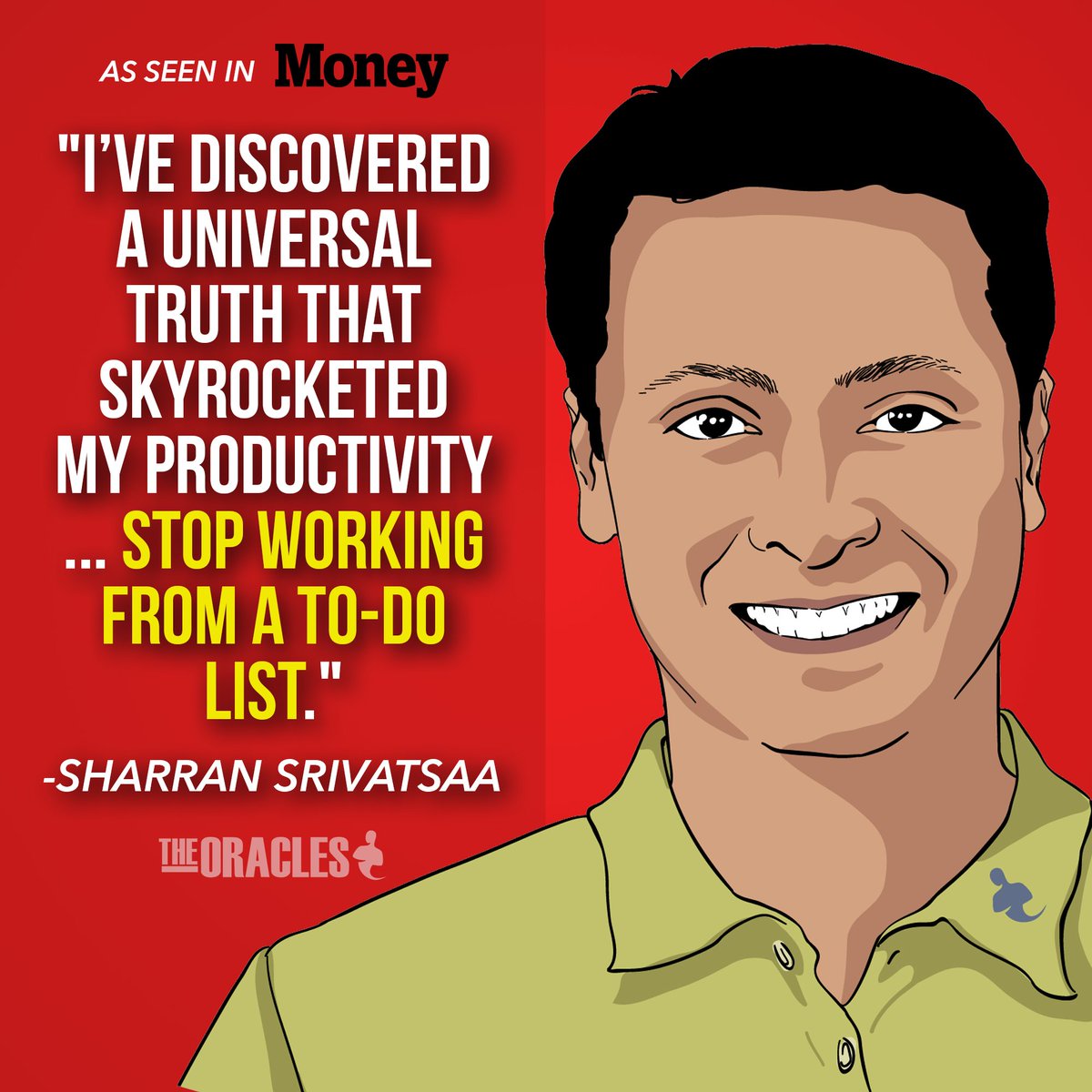 theoracles's tweet image. &quot;Stop working from a to-do list,&quot; said angel investor and Kingston Lane CEO Sharran Srivatsaa @sharran when asked for his top productivity tip. #theoracles #business #businessadvice #entrepreneur #entrepreneurship #todolist #quoteoftheday money.com/money/5637901/…