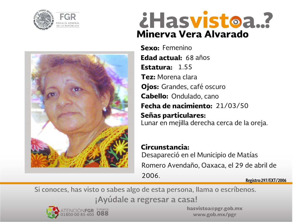 Si #HasVistoA esta persona o tienes alguna información que ayude a su localización, llama al 01 800 00 85 400 o escribe a hasvistoa@pgr.gob.mx