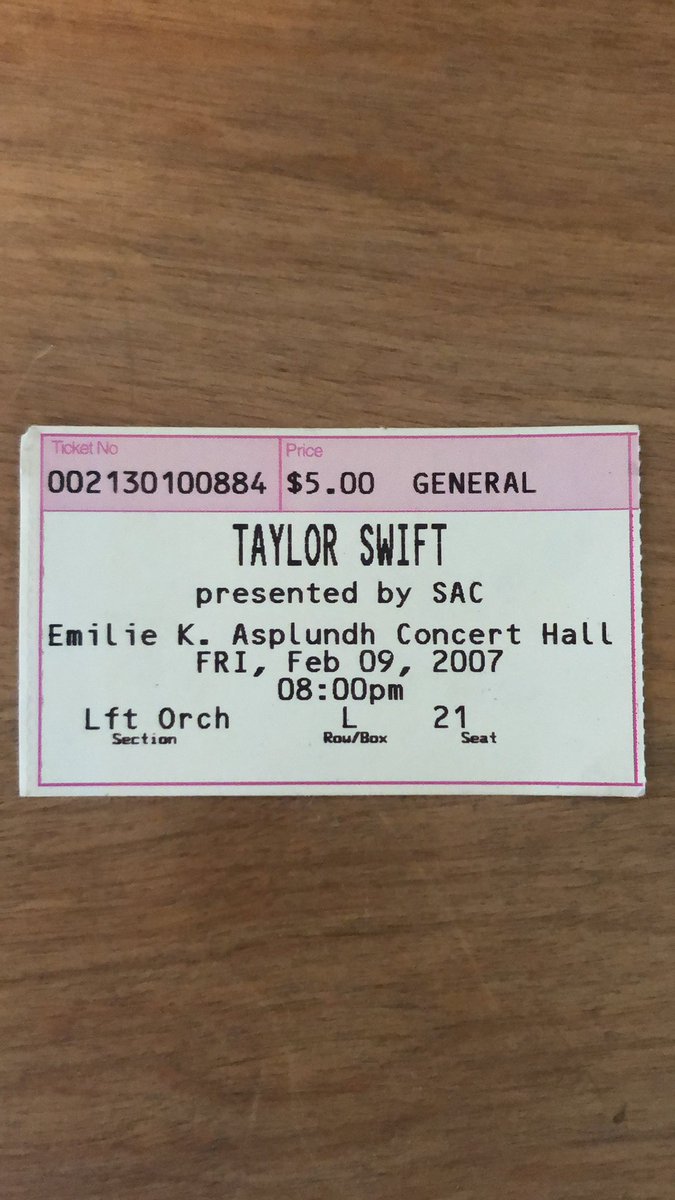 AlexMys25's tweet photo. @taylorswift13 I still have my $5 ticket from one of your very first shows at West Chester University. I remember singing my heart out to Tim McGraw in that college auditorium with maybe 100 people max, and you stayed after to meet every single person there. You are AMAZING! ✨💕 https://t.co/XyhtzG0qL7