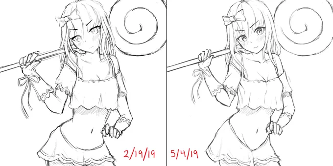 Another improvement thing, but over only two months this time

Ive been doing a ton of body studies lately so I like to test myself by redrawing old art, and it's rly fun ^ ^ 
