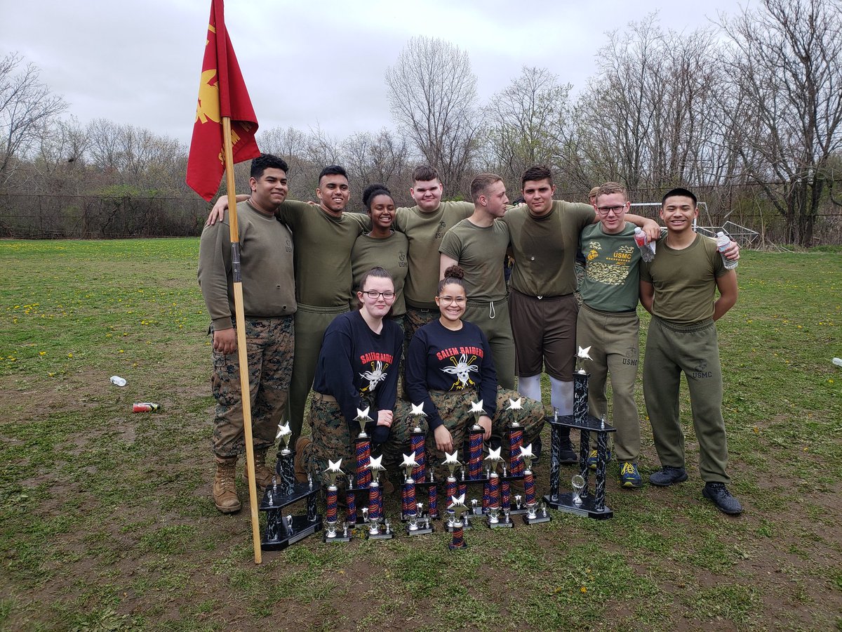 SalemJROTC's tweet photo. Great job today to your Salem High School MCJROTC Raiders teams.   They won a combined 13 trophies total with Salem B finishing with 6 team trophies and 1st Overall and Salem A finishing with 5 team trophies and 2nd place Overall.  Way to go out Seniors!   #WeAreSalem https://t.co/xrSBIysCQz