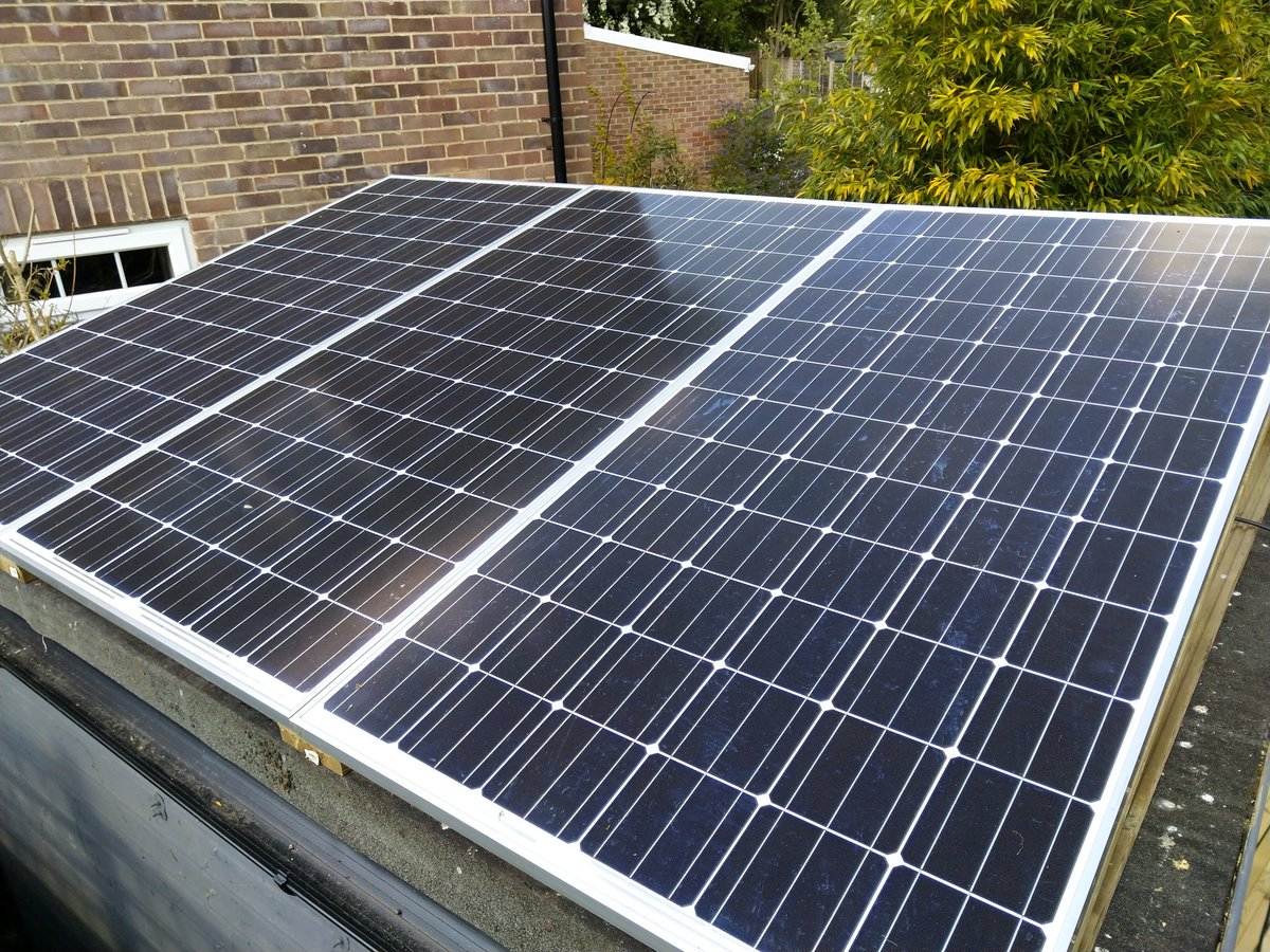 SWonstonHouse's tweet photo. Added some more #PV solar panels today. 3x335w Sun Eddison and an Omnik 1kW inverter on the shed. Faces south-west. It will be interesting to see how many kW it will harvest. Going to add @Openenergymon #emonPi tracking next week. https://t.co/7eHcve7M8n
