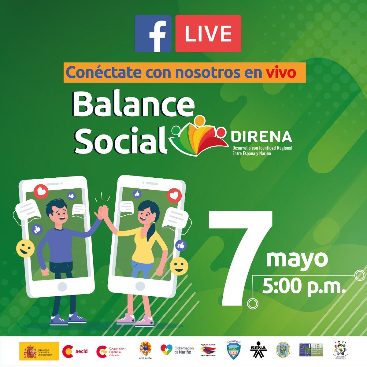 DirenaComunica's tweet photo. #TodoPorNariño 💛💚
Con el propósito de visibilizar los proyectos dinamizados desde el programa DIRENA, te invitamos a que te conectes vía Facebook Live con el Balance Social de DIRENA el próximo 7 de mayo desde las 5pm hora Colombia. 
👉Conectate aquí: https://t.co/8tsa7Pg8R6 https://t.co/04x28bBMnh