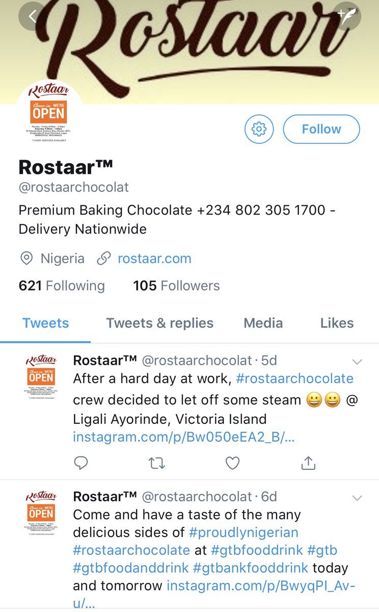 toluogunlesi's tweet photo. Some Nigerian chocolate brands: @rostaarchocolat @my36chocolates @LoshesChocolate 

As one of the world’s largest producers of cocoa, Nigerian chocolate ought to be a THING, a BIG DEAL. Will happen, has to happen! And the story must be told! https://t.co/RHhjK1yRo5