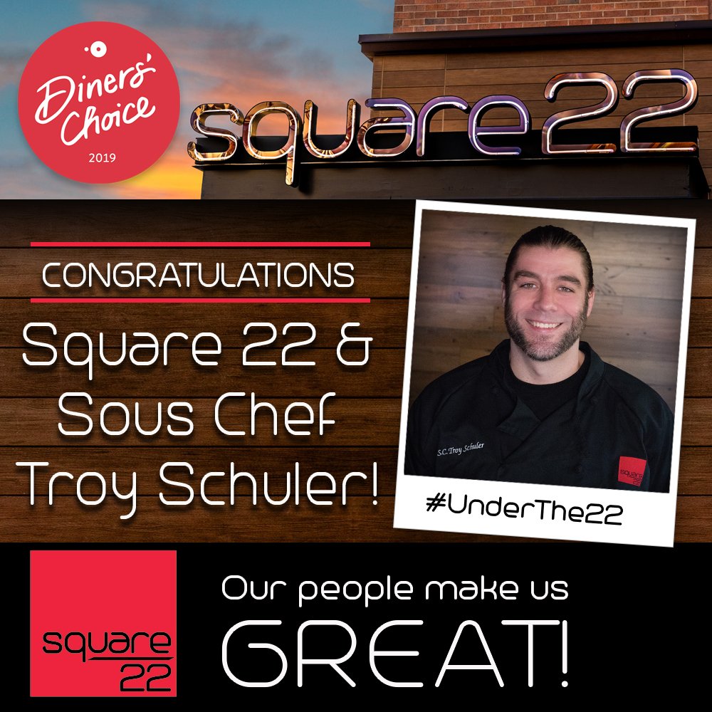 TheSquare22's tweet photo. 2019 Diners' Choice...Congratulations Sous Chef Troy Schuler. #UnderThe22 #strongsville #whycle https://t.co/1sqNvC88DW